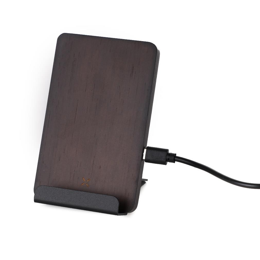 Support telephone chargeur wireless en bois noyer