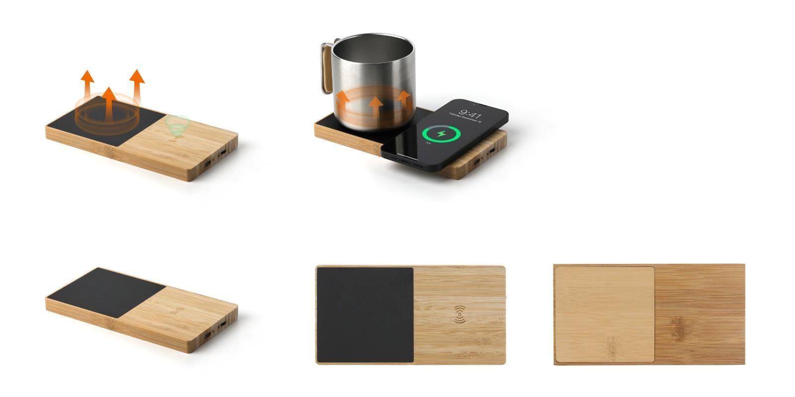 Chauffe tasse USB bois avec chargeur Wireless intégré