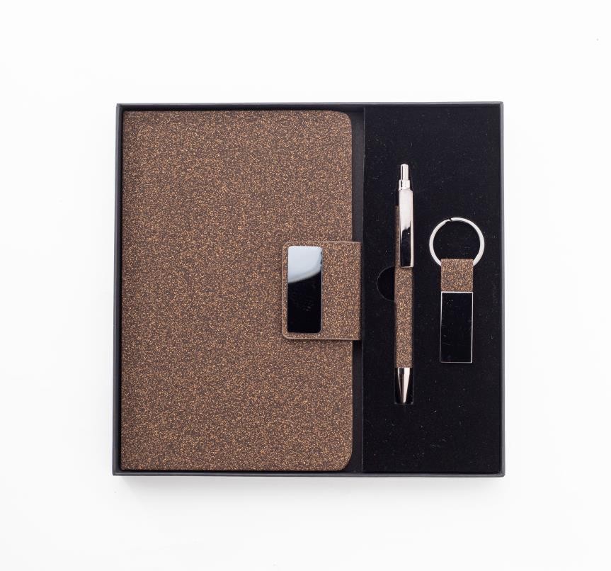 Coffret 3pcs éco bloc note stylo et porte clé grain de café