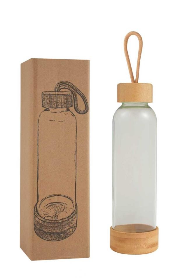 Gourde en verre couvercle et socle en bois