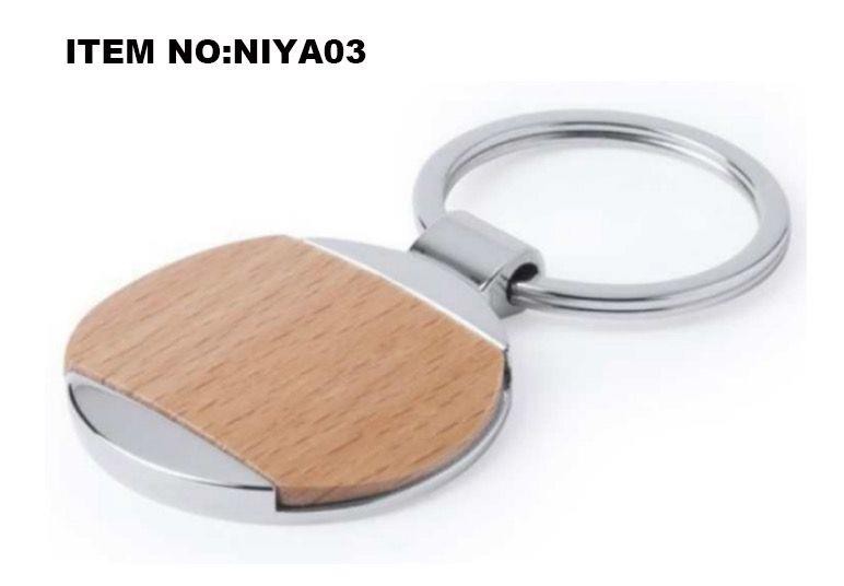 Porte clés rond bois bord en métal