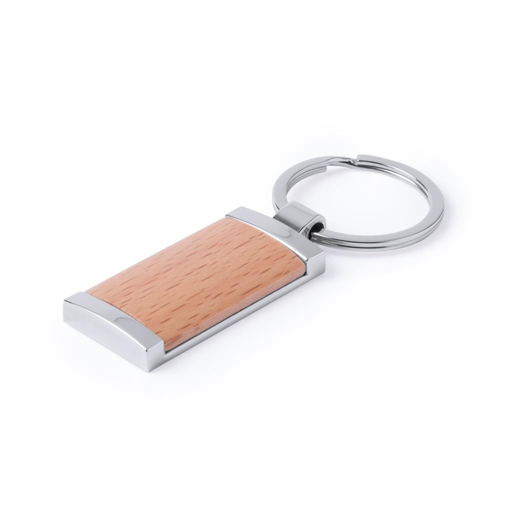 PORTE CLÉS RECTANGLE BOIS BORD EN METAL