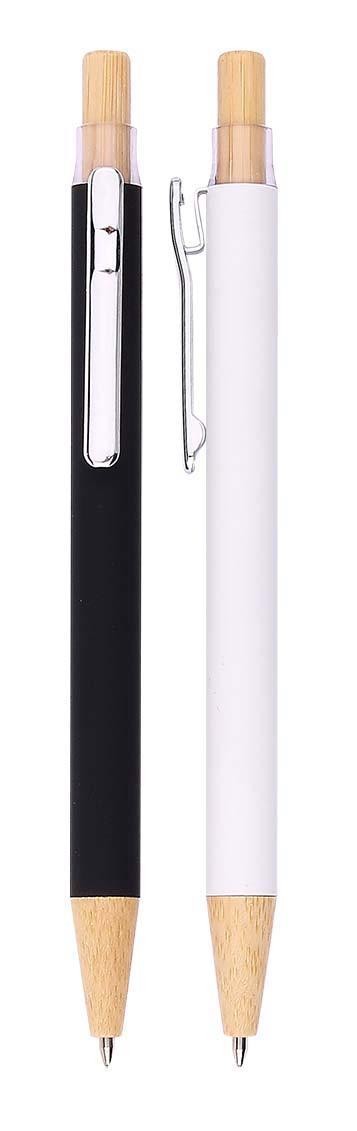 Stylo métal mat soft touch embout en bois