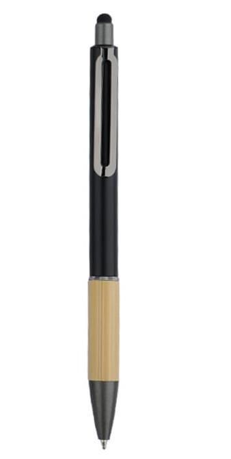 Stylo métal mat noir bois Eco avec embout tactile