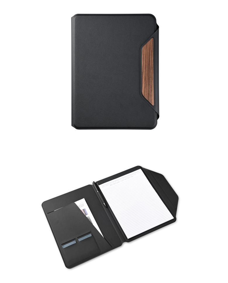 Porte document A4 noir avec fermeture plaque en bois