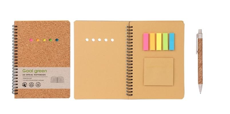 Carnet en liege post it spirale avec stylo