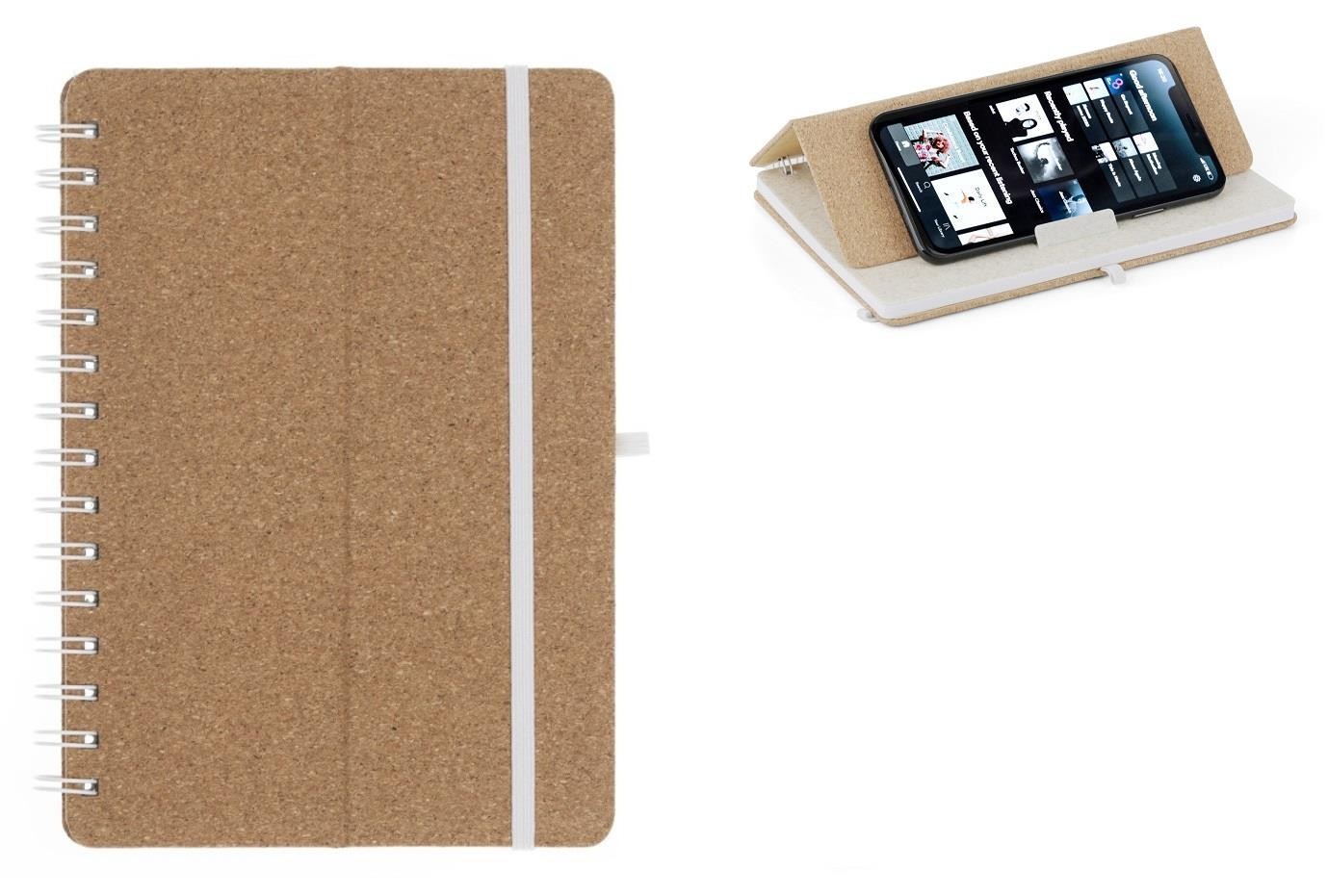 Bloc note A5 élastique avec spirale en liège rabattable avec pose Gsm