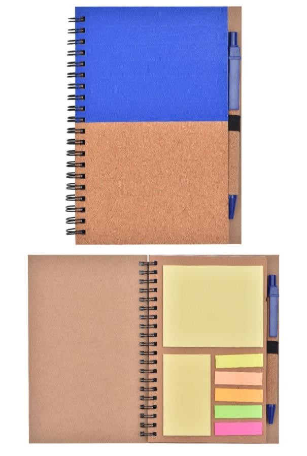 Carnet Eco spiral liège/noir avec post It et stylo