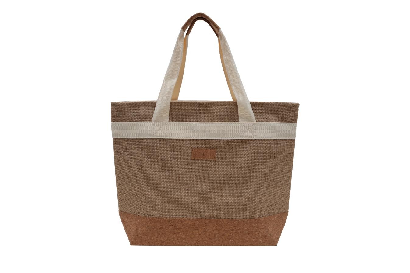 Sac en jute intérieur aluminium isotherme base et plaque en liège 45x32x12cm