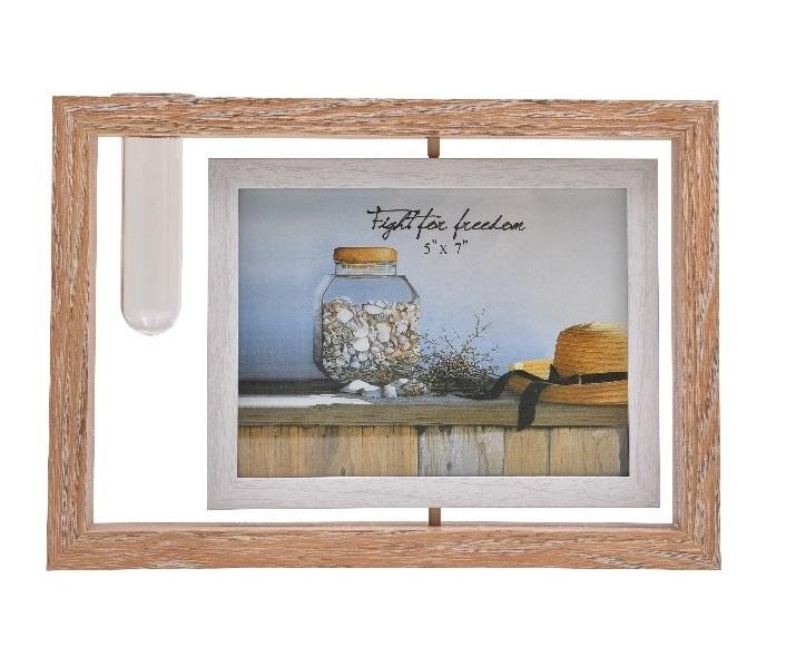 Cadre à photo en bois rotatif avec vase à fleur