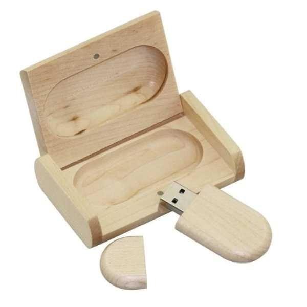USB OVAL EN BOIS 16GO + AVEC BOITIER