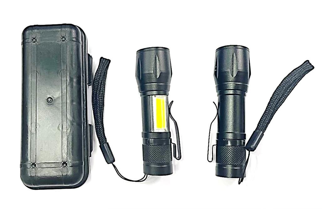 Torche PM 14cm rechargeable aluminium noir avec boite en plastique