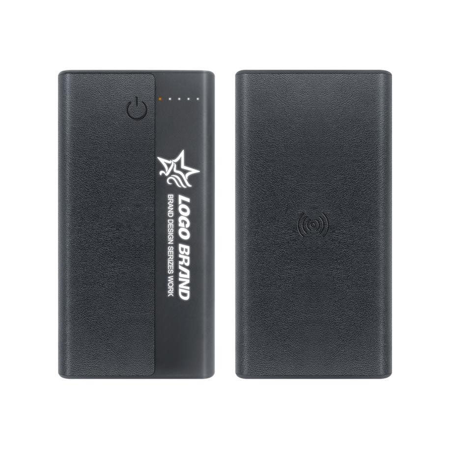 Power Bank Wireless simili noir 10000mAh avec logo lumineux