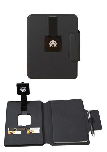 Coffret bloc note power bank avec plaque lumineuse carré et stylo intégré
