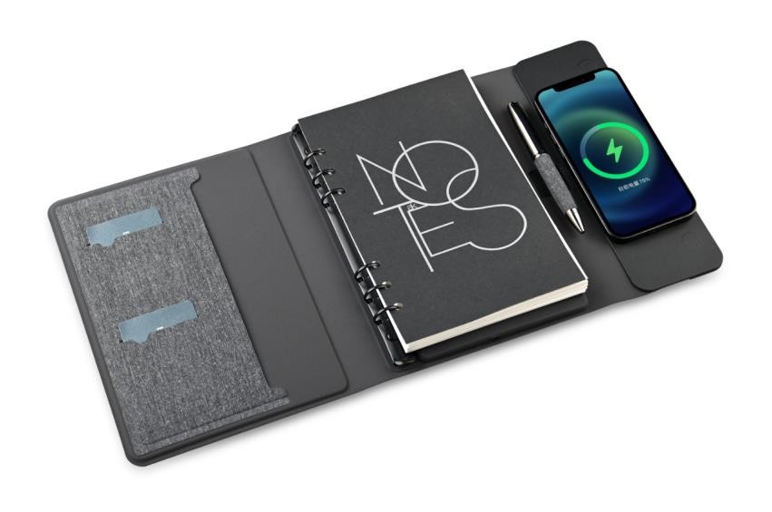 Coffret 2pcs bloc note A5 power Bank MAGSAFE 5000mah 3 en 1 gris avec stylo intégré