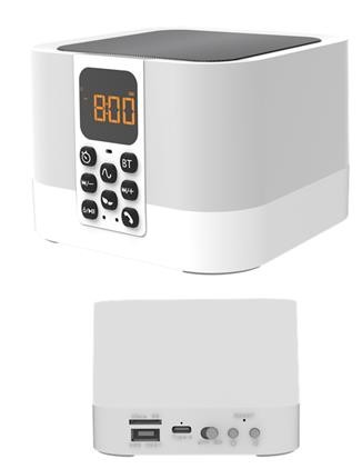 Haut parleur montre de bureau et lampe blanche
