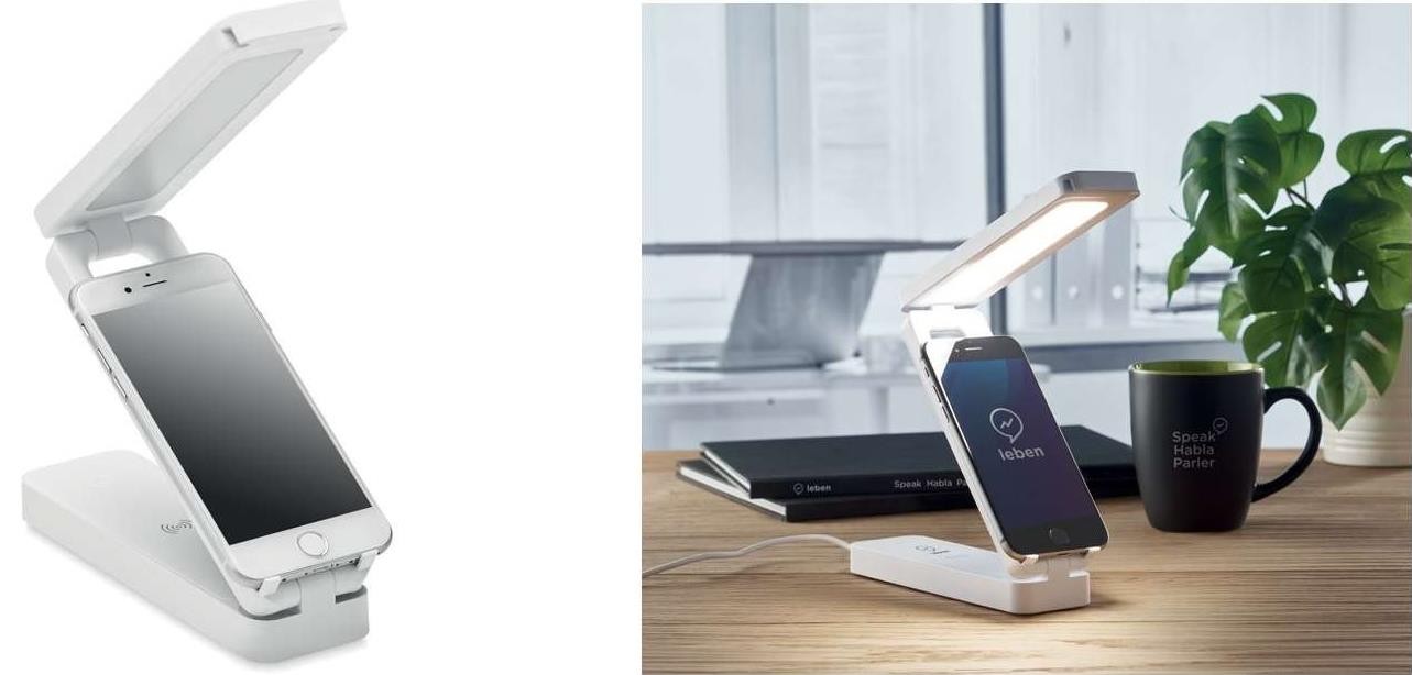 Lampe de bureau pliable blanche avec pose GSM