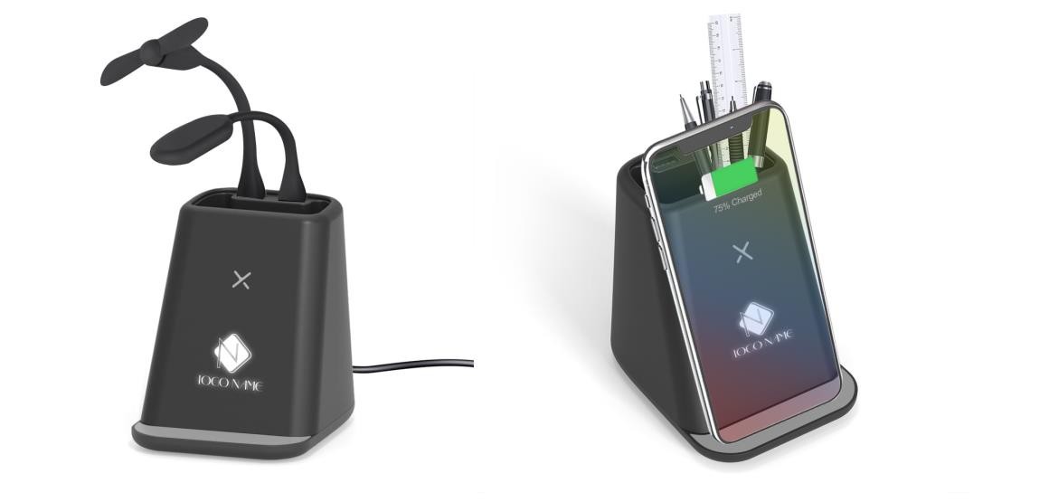 Pot de stylo lumineux avec ventilateur et lampe de bureau wirless noir