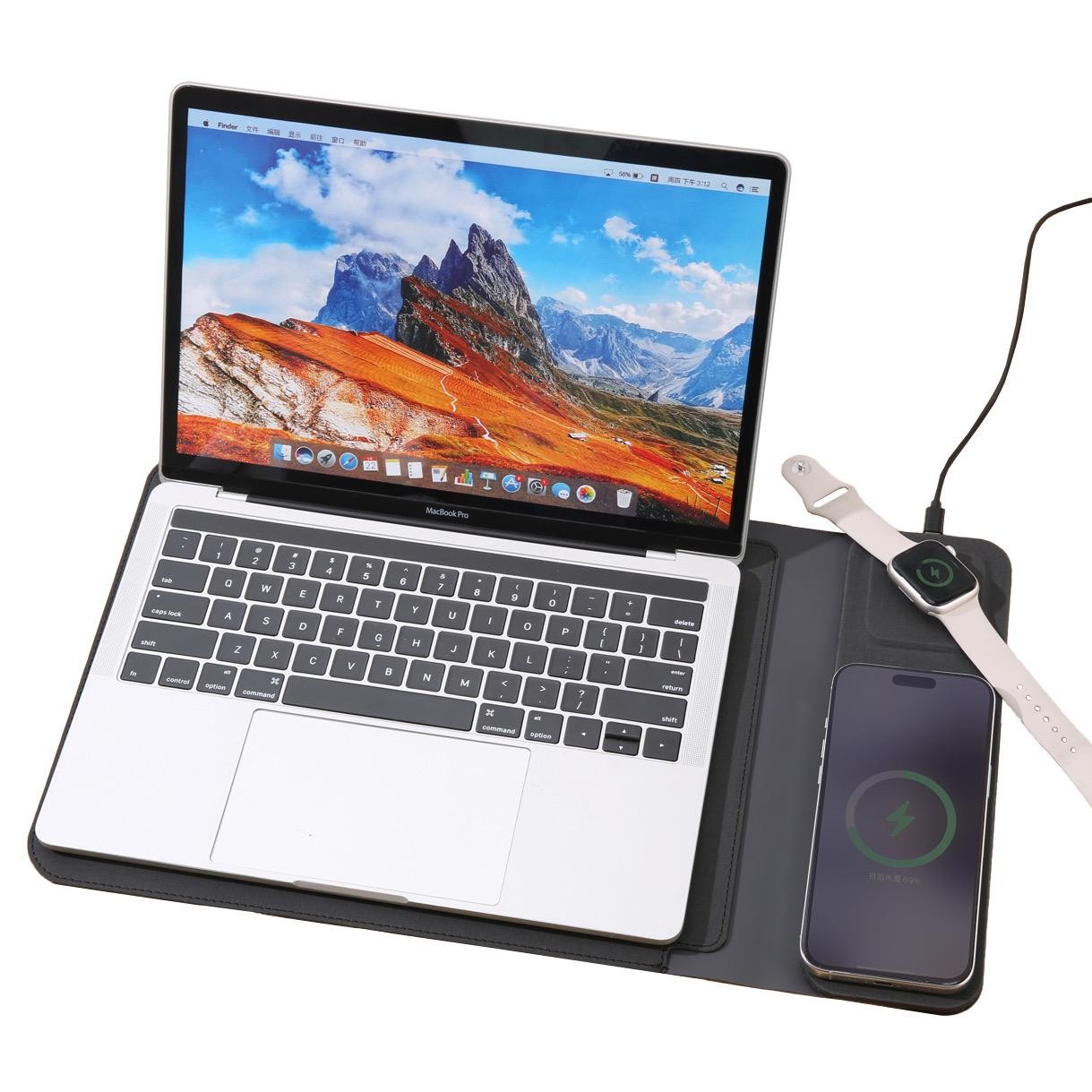 Pochette ordinateur noir avec chargeur Telephone wireless et airpods