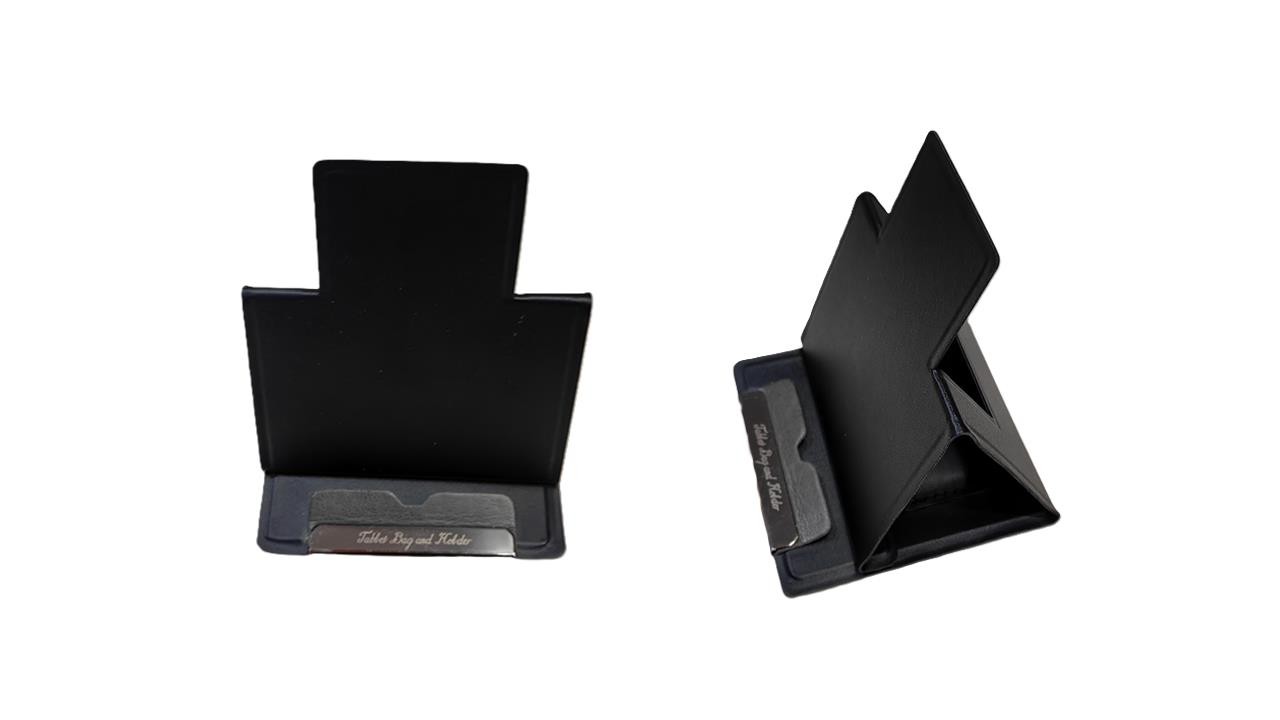 Support téléphone simili cuir pliable avec plaque métallique