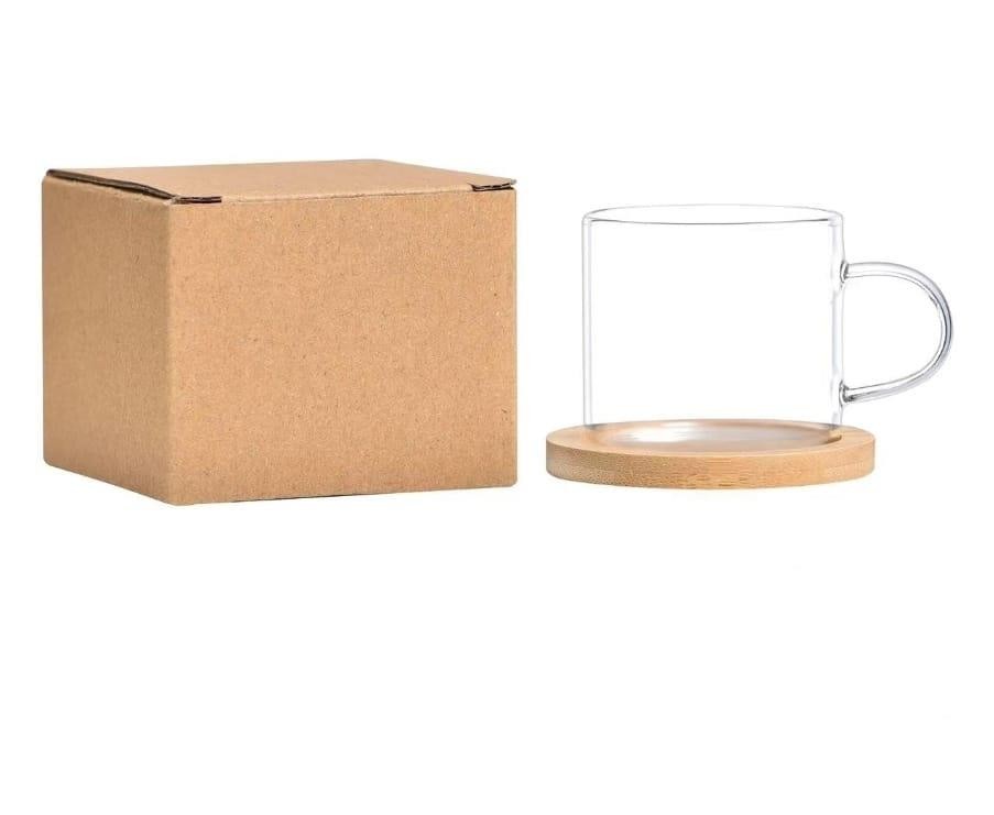 Tasse à café en verre 96ml avec sous tasse en bois