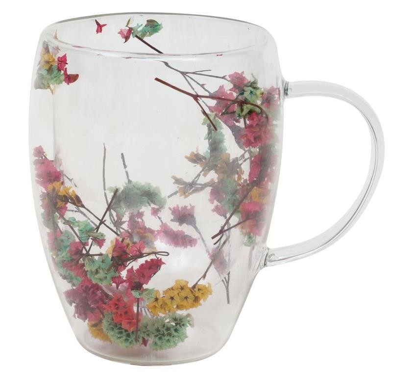 Mug en verre avec double en fleurs