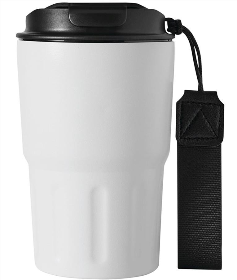 MUG ISOTHERME BLANC /NOIR 400ML AVEC ANSE EN TISSU