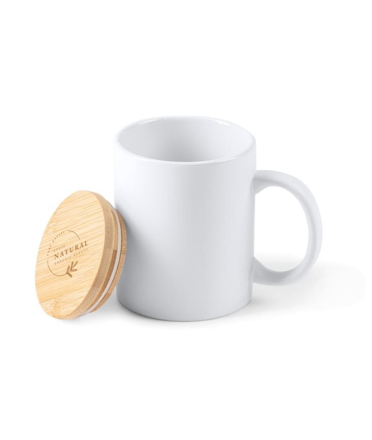 Mug en porcelaine avec couvercle en bamboo