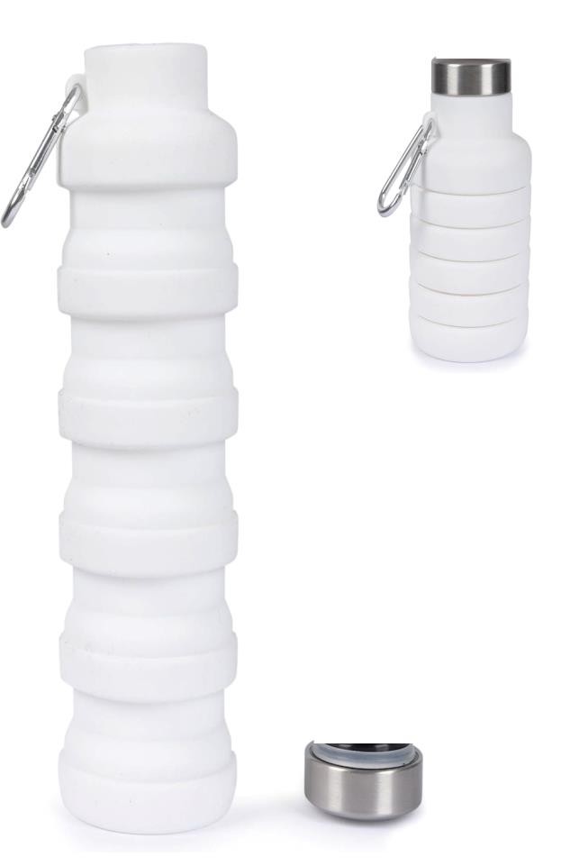 BOUTEILLE EN SILICONE PLIABLE AVEC MOUSQUETON BLANC