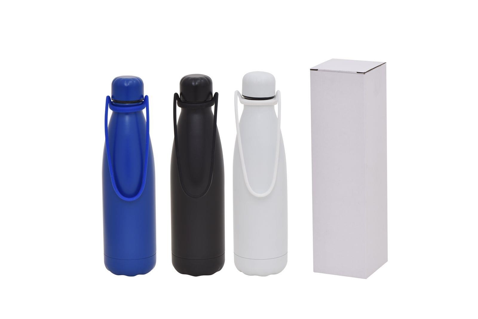 THERMOS ISOTHERME BOUTEILLE DOUBLE PAROI 500ML AVEC SILICONE BLEU/BLANC/NOIR