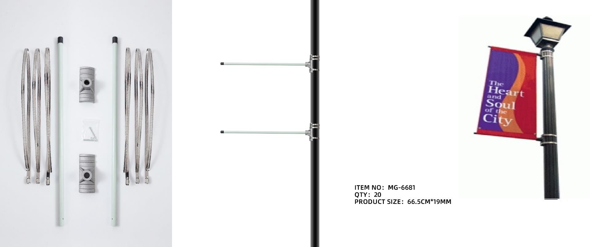 Street banner Barre pour poteau 65x19cm