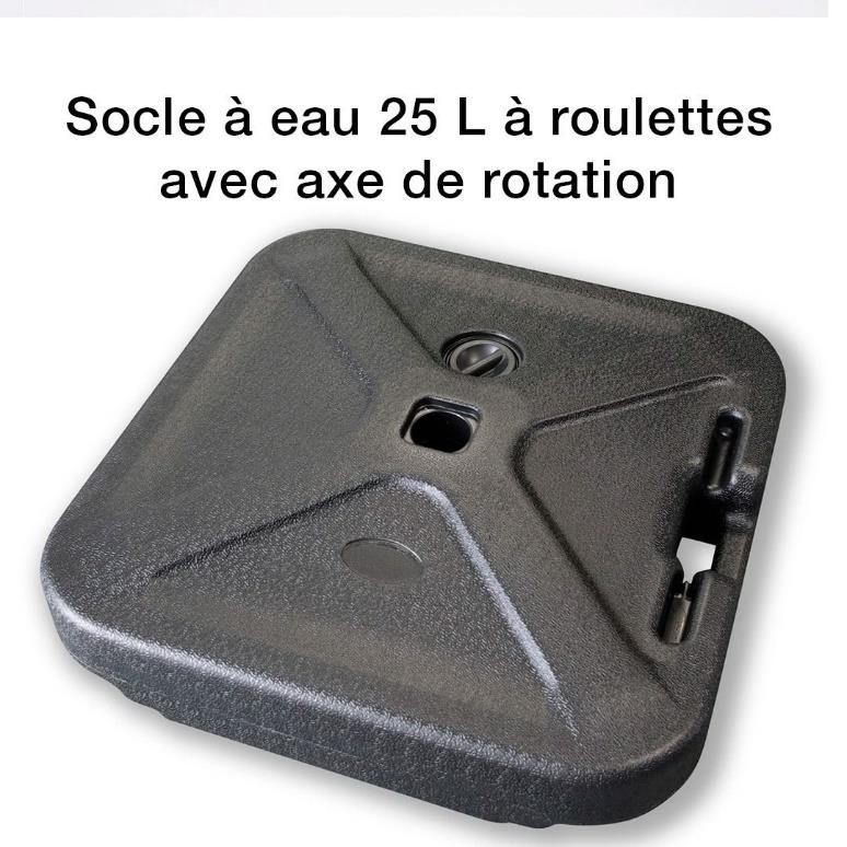 Socle à eau 25L parasol flag en plastique noir pour flag avec axe de rotation et roulette
