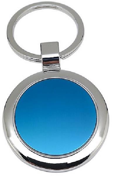 Porte clé metal rond bleu