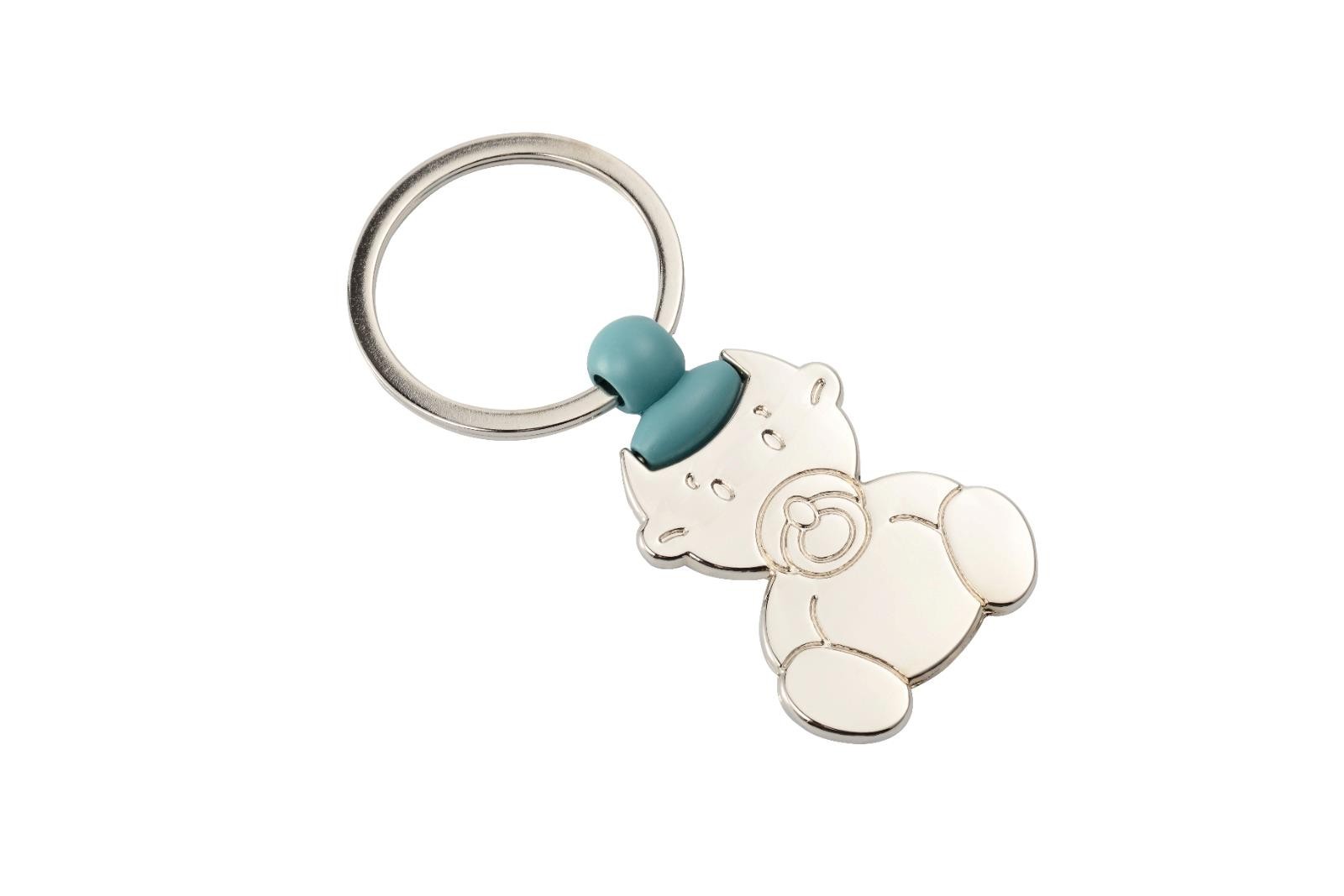 Porte clé métallique bébé Bleu ciel/rose
