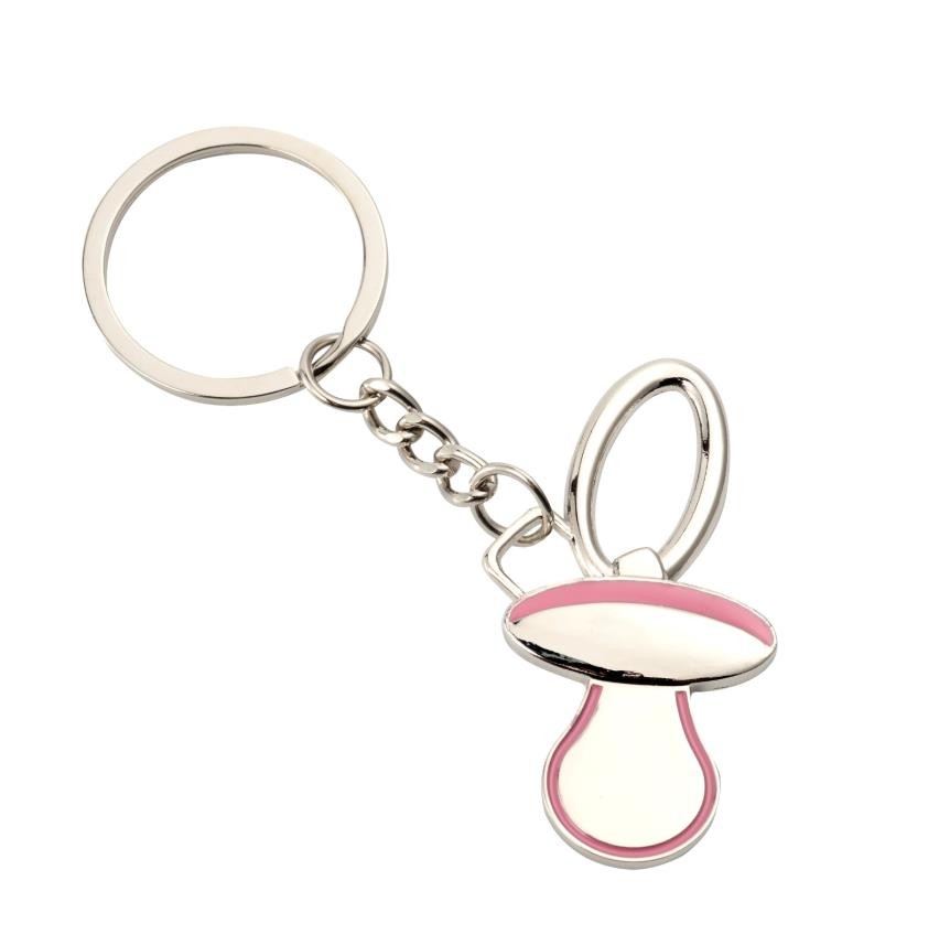 Porte clé métallique tétine Rose/ bleu ciel