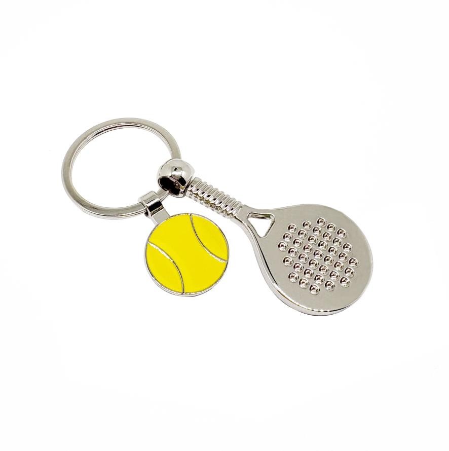 Porte clé metal raquette Padel avec balle jaune