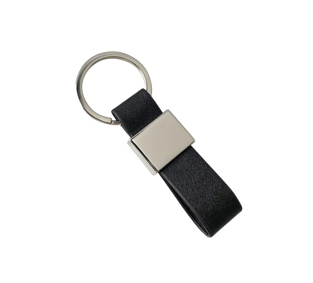 Porte clé simili noir avec plaque carré