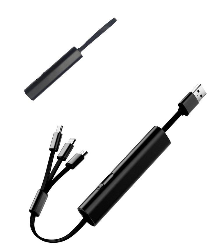 Câble multi-tête avec anneau porte clés Multi câble aluminium noir