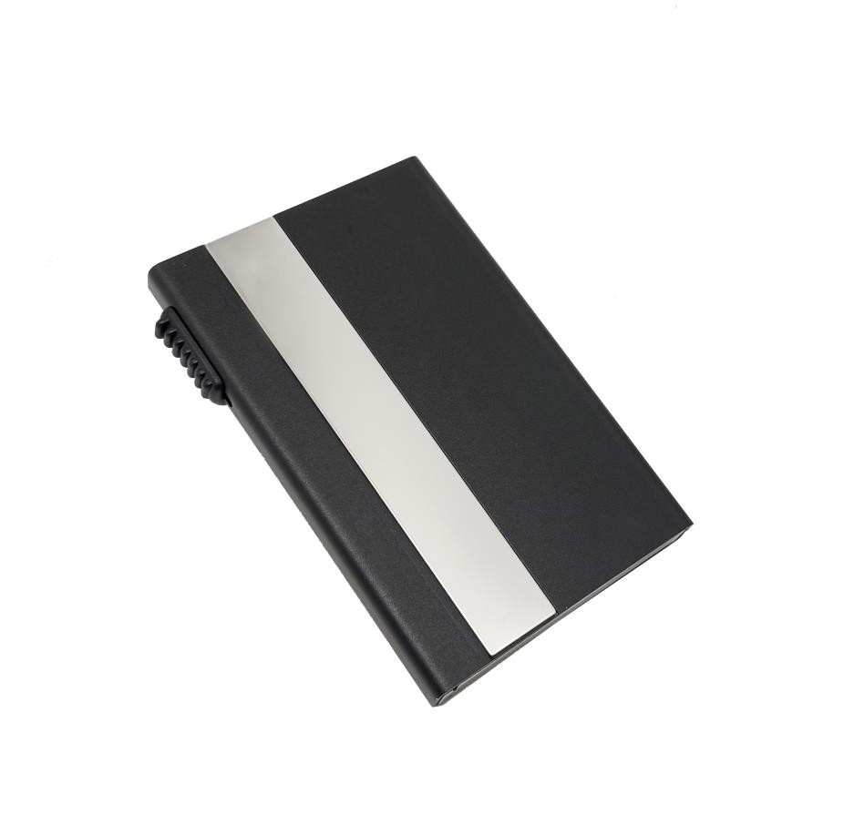 Porte carte visite RFID noir avec plaque chromé