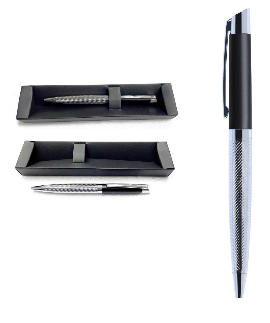 Etui kraft noir avec stylo métal argenté/noir