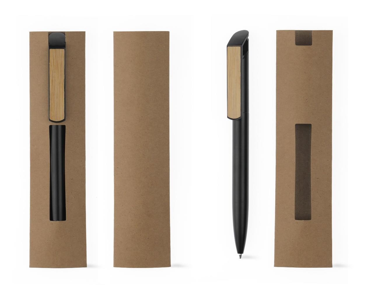 Stylo metal noir avec clip en bois