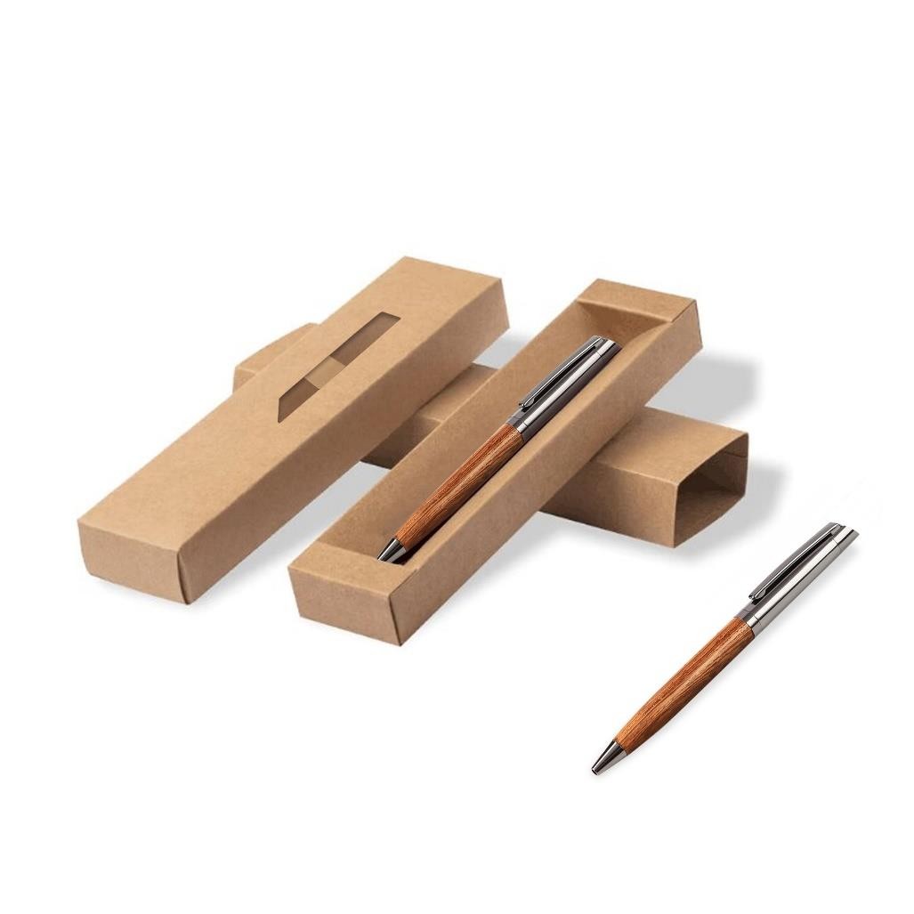 Stylo metal en bois avec boite en carton