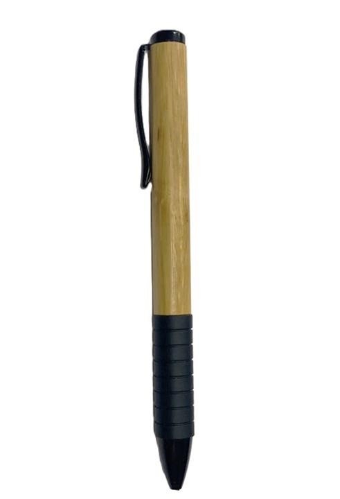 Stylo metal bambou avec prise en caoutchouc noir