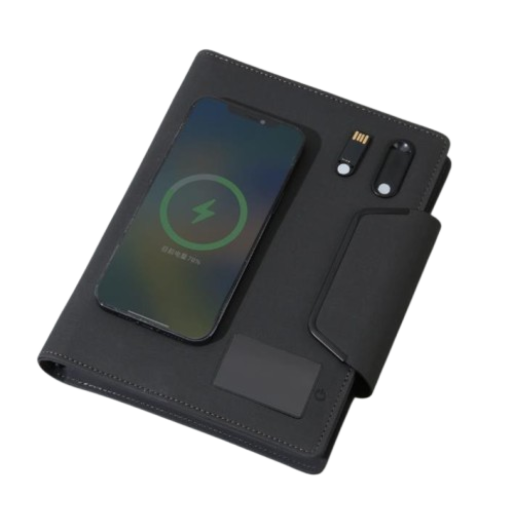 Coffret 2pcs bloc note A5 power Bank  8000mah avec stylo intégré, USB 32go et plaque lumineuse
