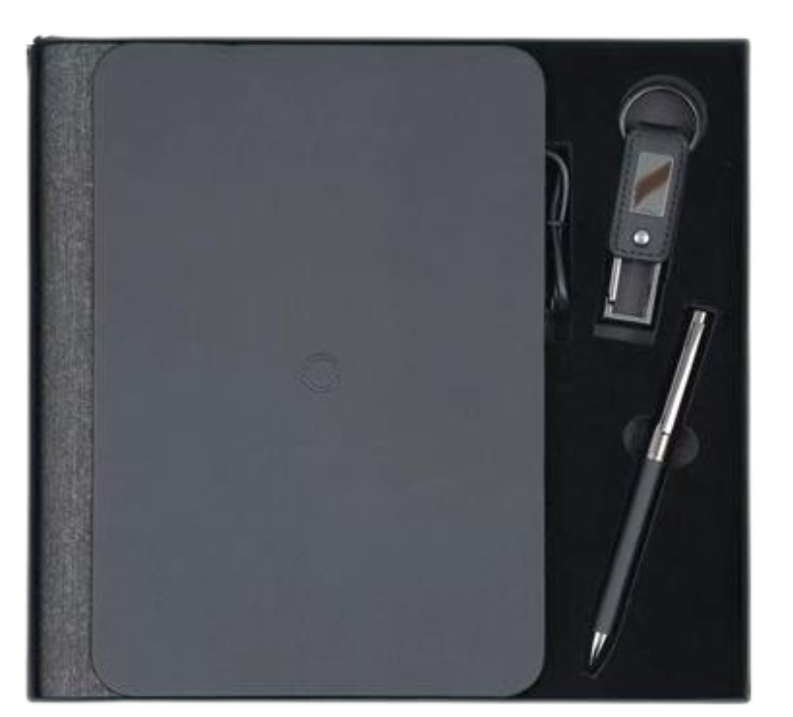 Coffret 3pcs bloc note powerbank 10000mAh wireless avec porte clé USB 32Go et stylo intégré