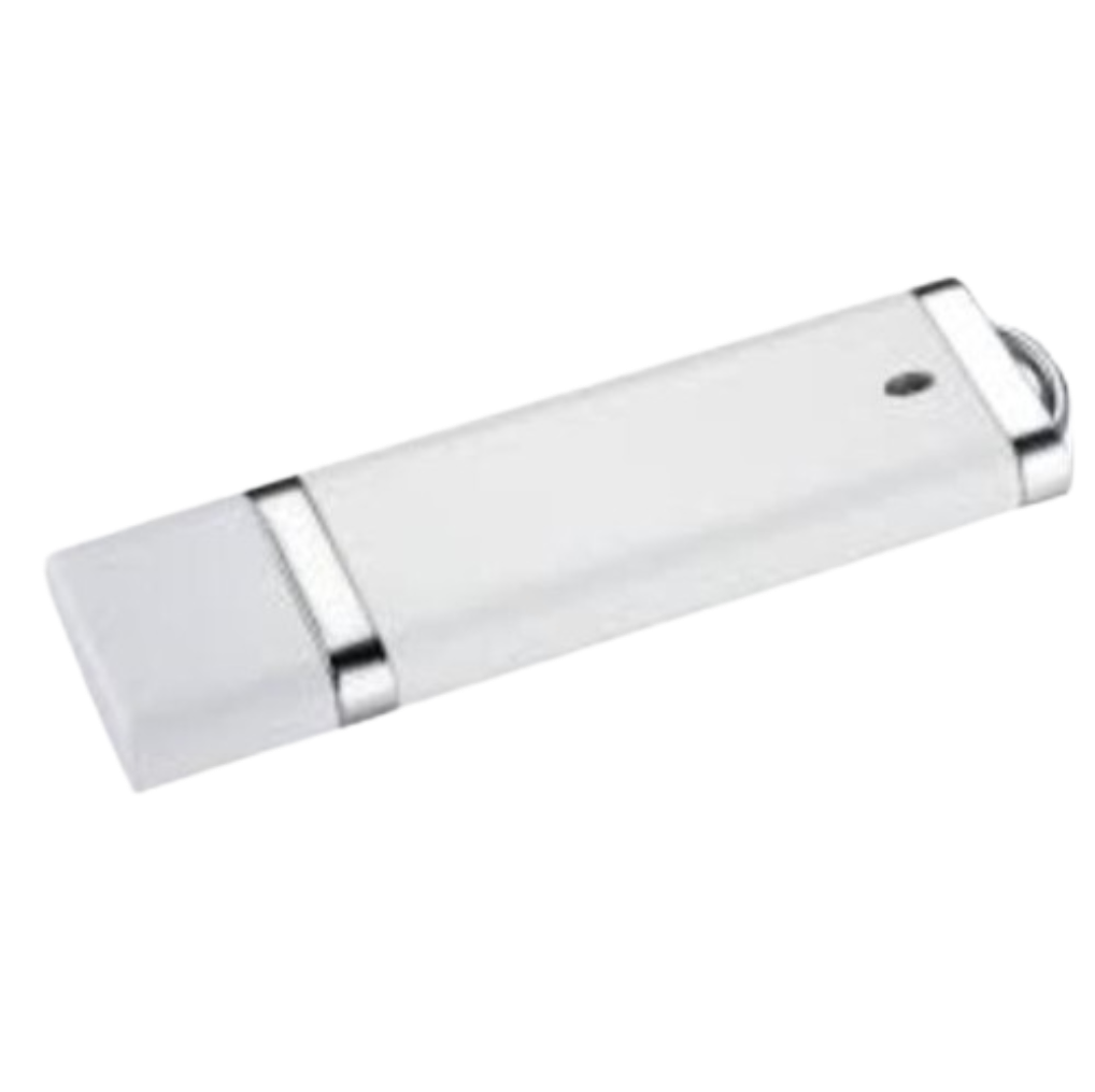 USB PLASTIQUE CHROMÉ BLANC 16GO + EMBALLAGE CARTON