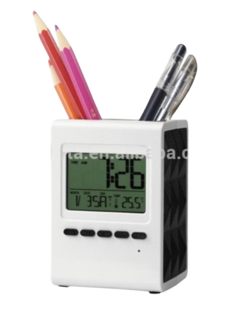 POT DE STYLO AVEC MONTRE DIGITALE + TEMPÉRATURE