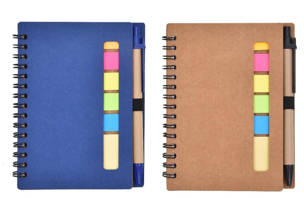 CARNET ECO SPIRALE 10X14,5CM AVEC POST IT + STYLO INTÉGRÉ